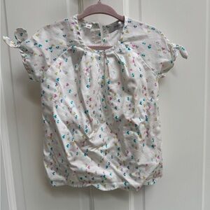 Marese 3T GirlsWhite and Blue Heart Short Sleeve Blouse with Ruffle Sleeves